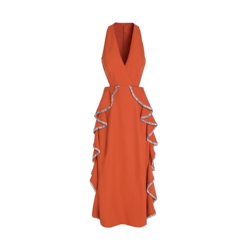 CASCADING CUTOUT MIDI DRESS